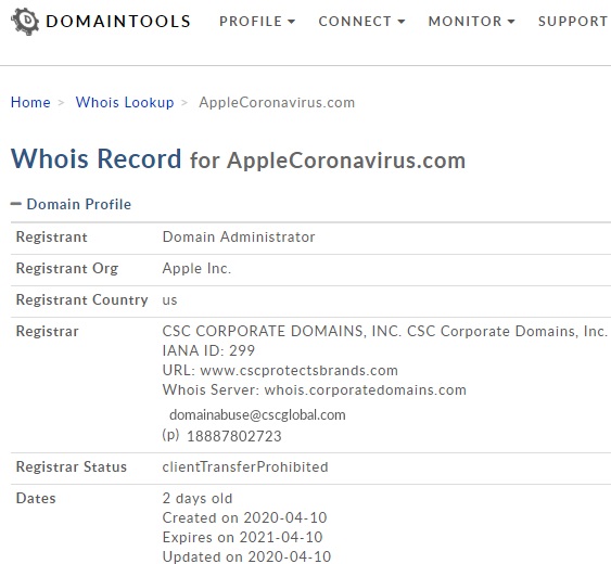 苹果注册新冠病毒域名AppleCoronavirus