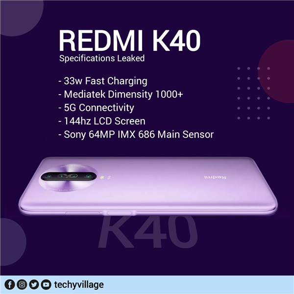 Redmi K40 5G相关配置曝光：天玑1000+/144Hz屏幕